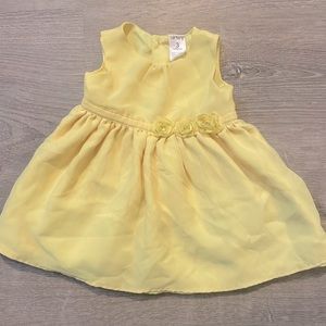 Carter’s bright yellow baby girl chiffon dress 3M EUC
